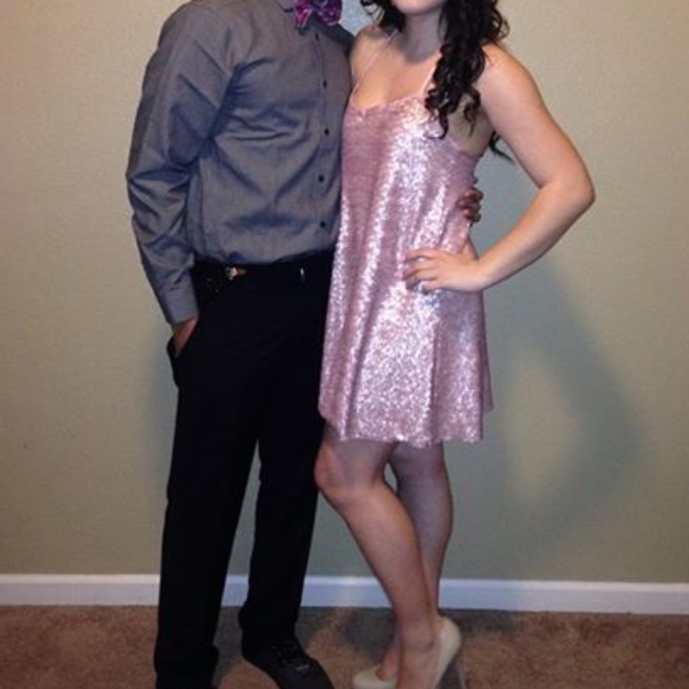 pink sequenced shift dress